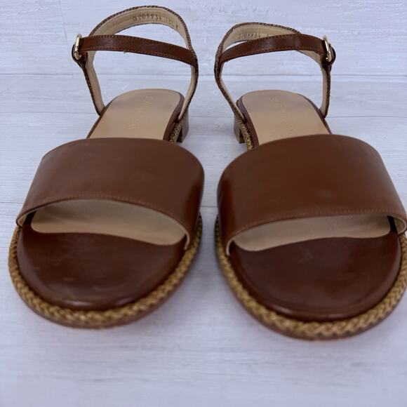 Stuart Weitzman Leather Sandals Size 11.5 Brown Twisted Ankle Strap Flat Classic - Picture 5 of 13